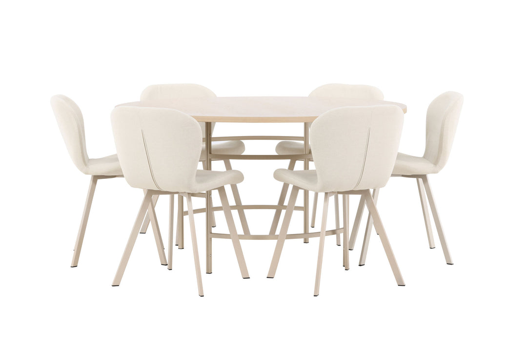 Venture Home Copenhagen Table - Whitewash/Beige with 6 Lilja Chair - Beige