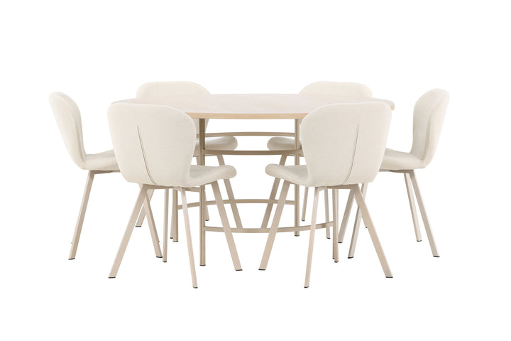 Venture Home Copenhagen Table - Whitewash/Beige with 6 Lilja Chair - Beige