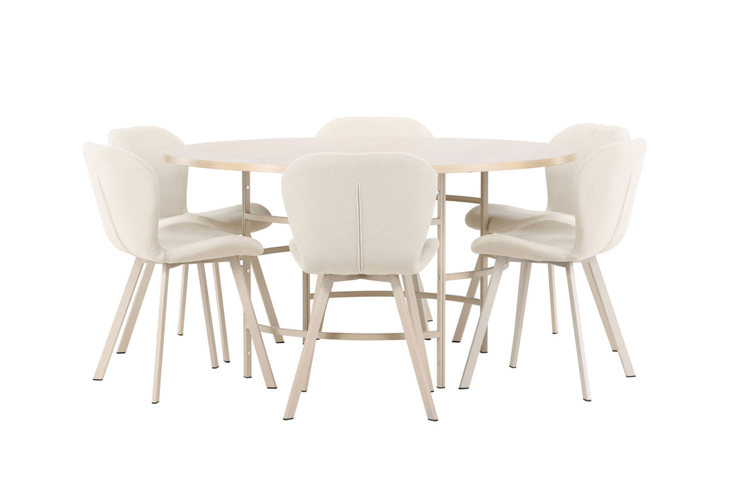 Venture Home Copenhagen Table - Whitewash/Beige with 6 Lilja Chair - Beige