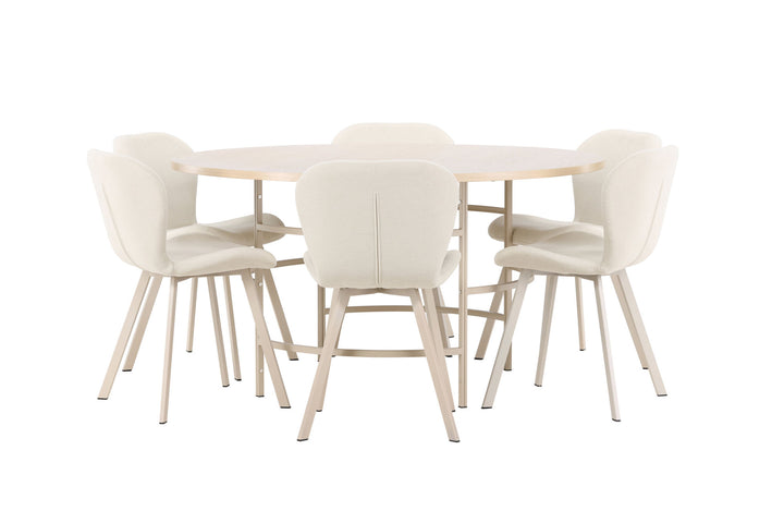 Venture Home Copenhagen Table - Whitewash/Beige with 6 Lilja Chair - Beige