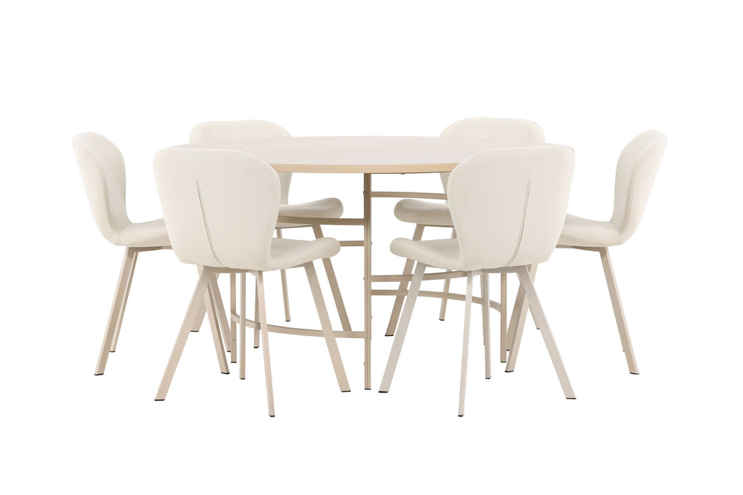 Venture Home Copenhagen Table - Whitewash/Beige with 6 Lilja Chair - Beige