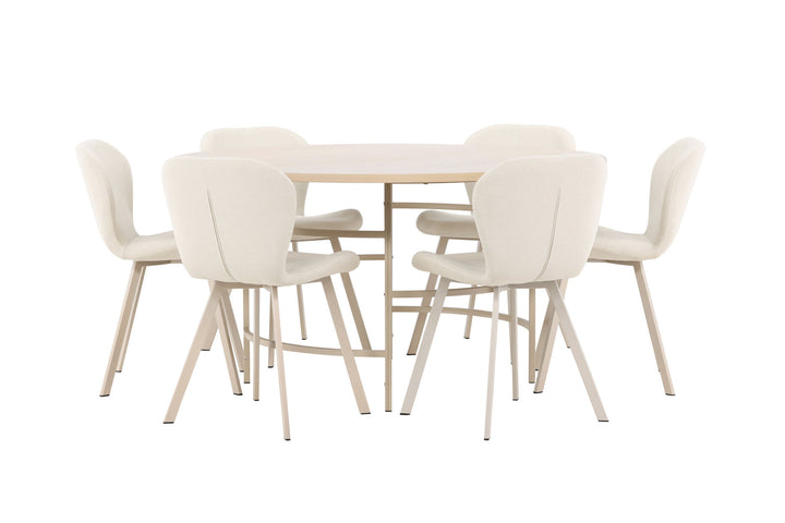Venture Home Copenhagen Table - Whitewash/Beige with 6 Lilja Chair - Beige