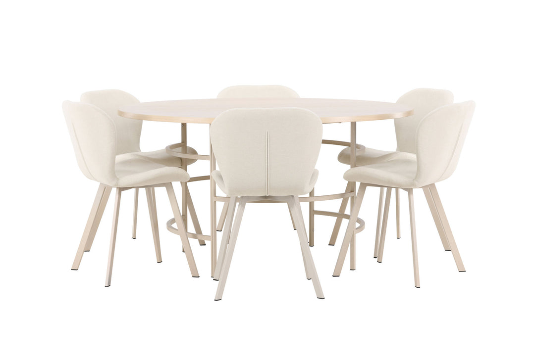 Venture Home Copenhagen Table - Whitewash/Beige with 6 Lilja Chair - Beige