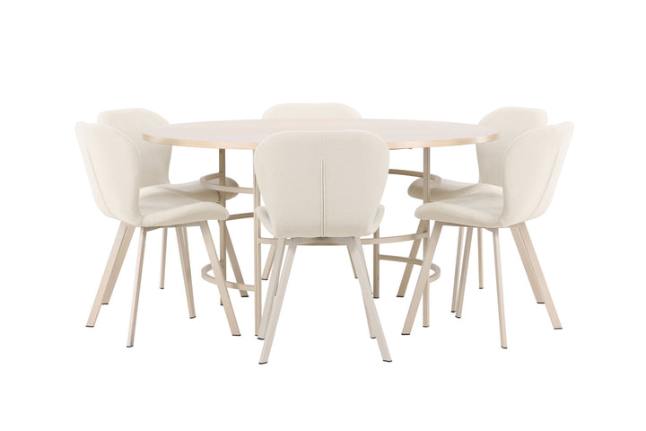 Venture Home Copenhagen Table - Whitewash/Beige with 6 Lilja Chair - Beige
