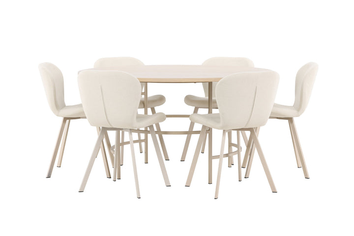 Venture Home Copenhagen Table - Whitewash/Beige with 6 Lilja Chair - Beige