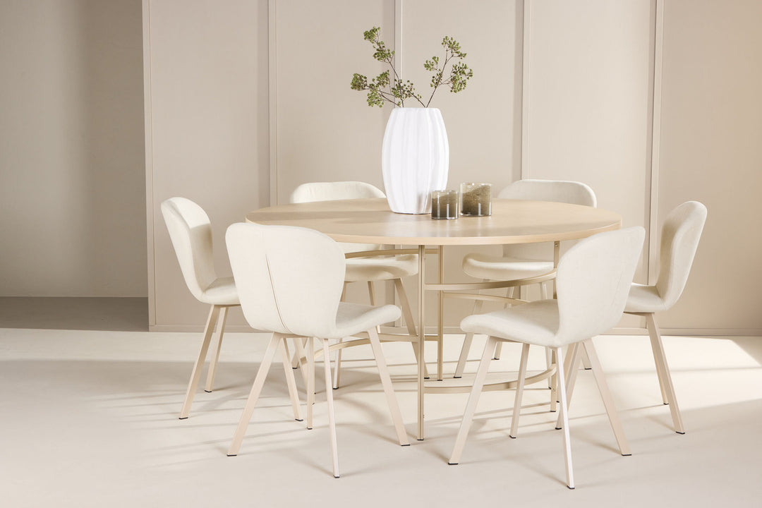 Venture Home Copenhagen Table - Whitewash/Beige with 6 Lilja Chair - Beige