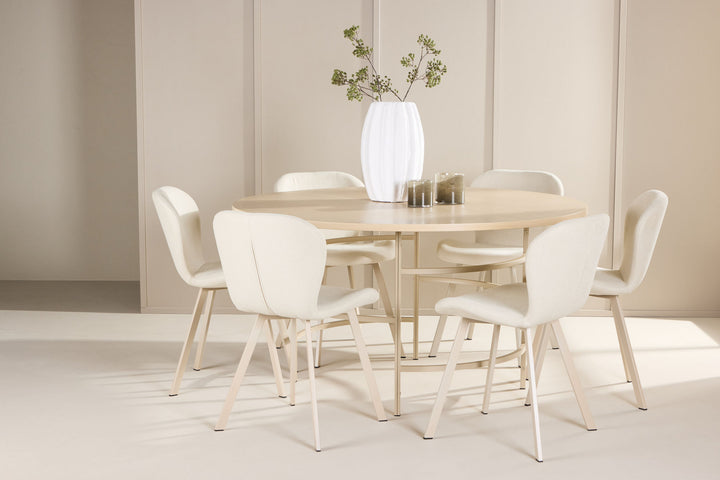 Venture Home Copenhagen Table - Whitewash/Beige with 6 Lilja Chair - Beige