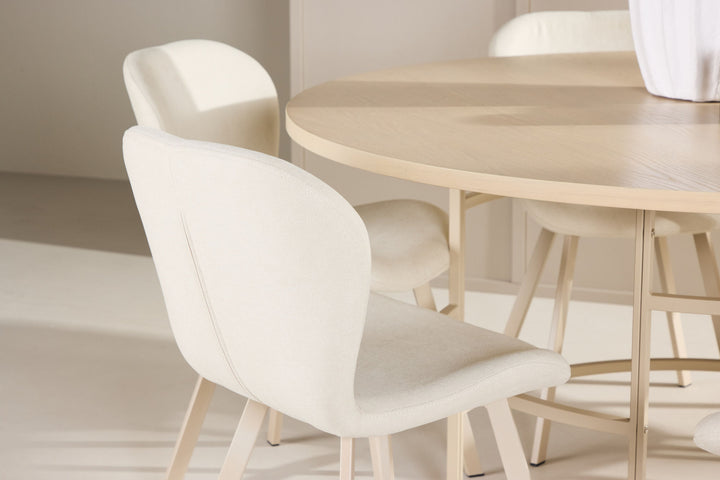 Venture Home Copenhagen Table - Whitewash/Beige with 6 Lilja Chair - Beige