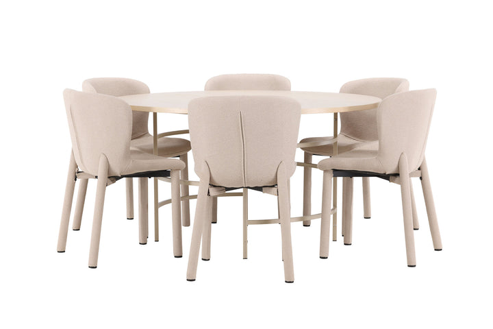 Venture Home Copenhagen Table - Whitewash/Beige with 6 Astoria Chair - Beige