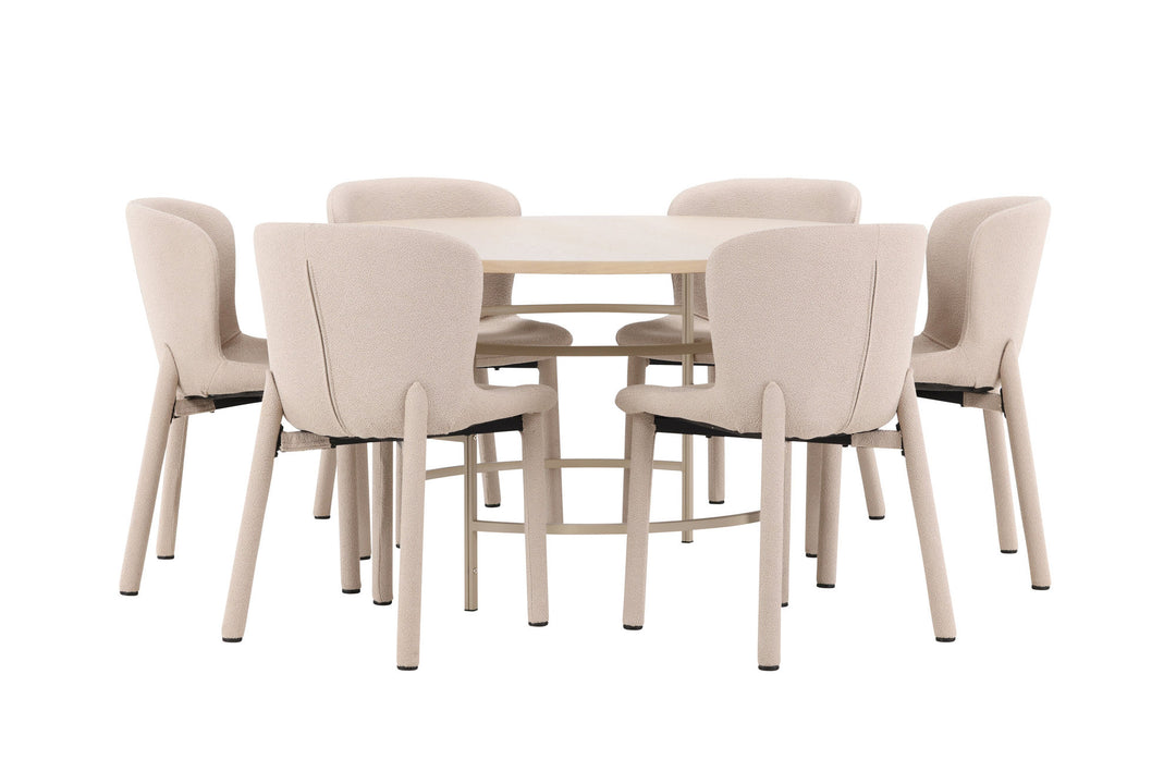 Venture Home Copenhagen Table - Whitewash/Beige with 6 Astoria Chair - Beige