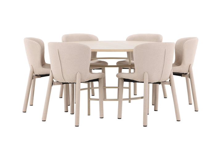 Venture Home Copenhagen Table - Whitewash/Beige with 6 Astoria Chair - Beige