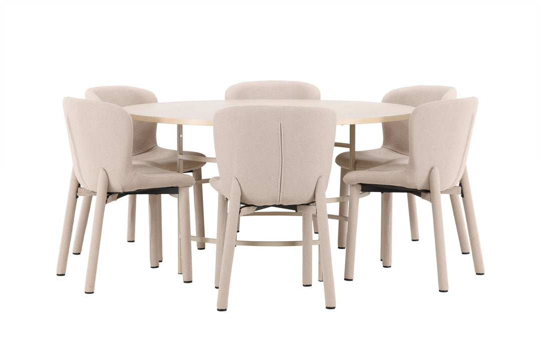 Venture Home Copenhagen Table - Whitewash/Beige with 6 Astoria Chair - Beige