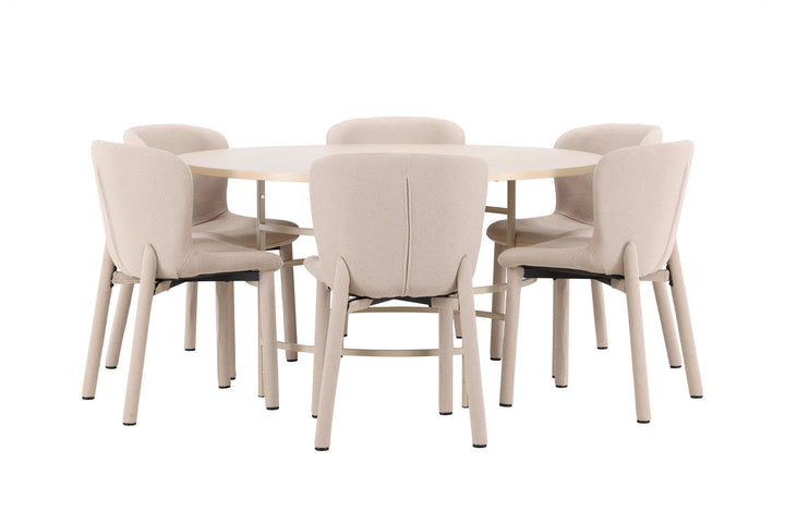 Venture Home Copenhagen Table - Whitewash/Beige with 6 Astoria Chair - Beige