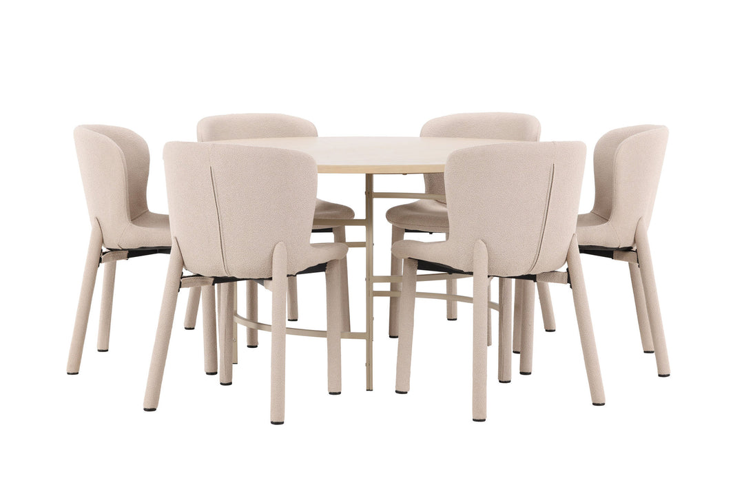 Venture Home Copenhagen Table - Whitewash/Beige with 6 Astoria Chair - Beige