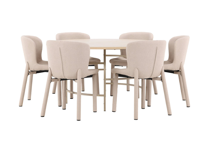 Venture Home Copenhagen Table - Whitewash/Beige with 6 Astoria Chair - Beige