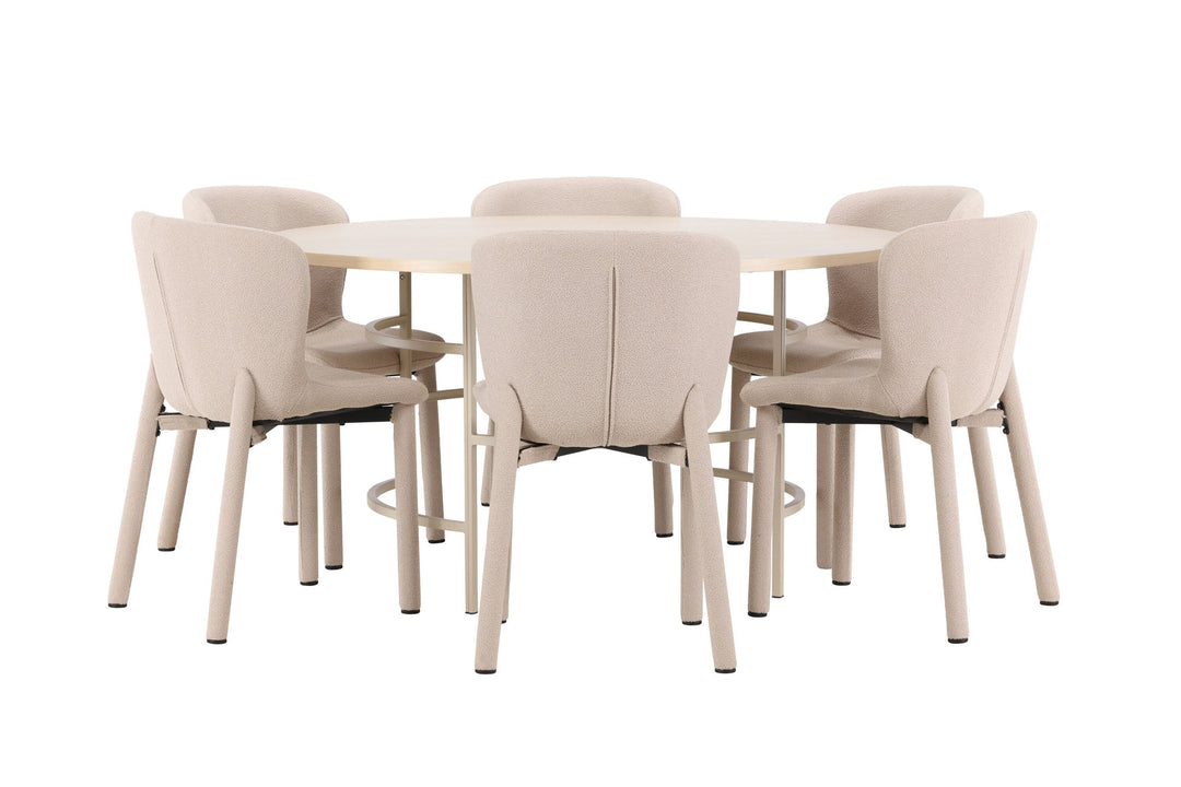 Venture Home Copenhagen Table - Whitewash/Beige with 6 Astoria Chair - Beige