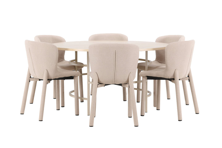 Venture Home Copenhagen Table - Whitewash/Beige with 6 Astoria Chair - Beige