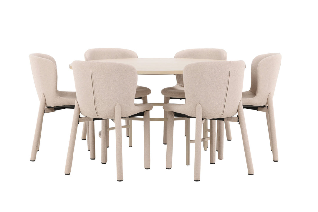 Venture Home Copenhagen Table - Whitewash/Beige with 6 Astoria Chair - Beige