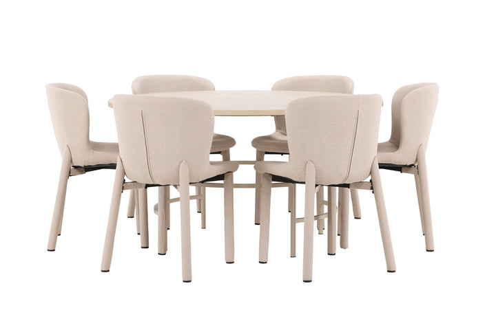 Venture Home Copenhagen Table - Whitewash/Beige with 6 Astoria Chair - Beige