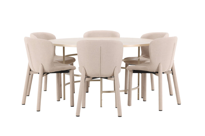 Venture Home Copenhagen Table - Whitewash/Beige with 6 Astoria Chair - Beige