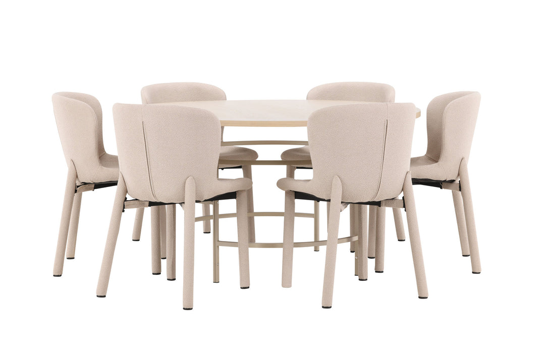 Venture Home Copenhagen Table - Whitewash/Beige with 6 Astoria Chair - Beige