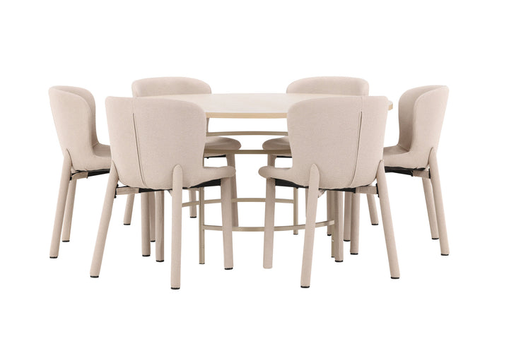 Venture Home Copenhagen Table - Whitewash/Beige with 6 Astoria Chair - Beige