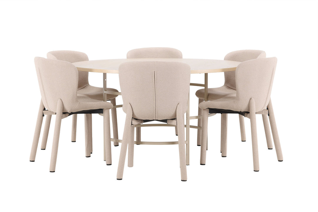 Venture Home Copenhagen Table - Whitewash/Beige with 6 Astoria Chair - Beige
