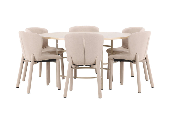 Venture Home Copenhagen Table - Whitewash/Beige with 6 Astoria Chair - Beige