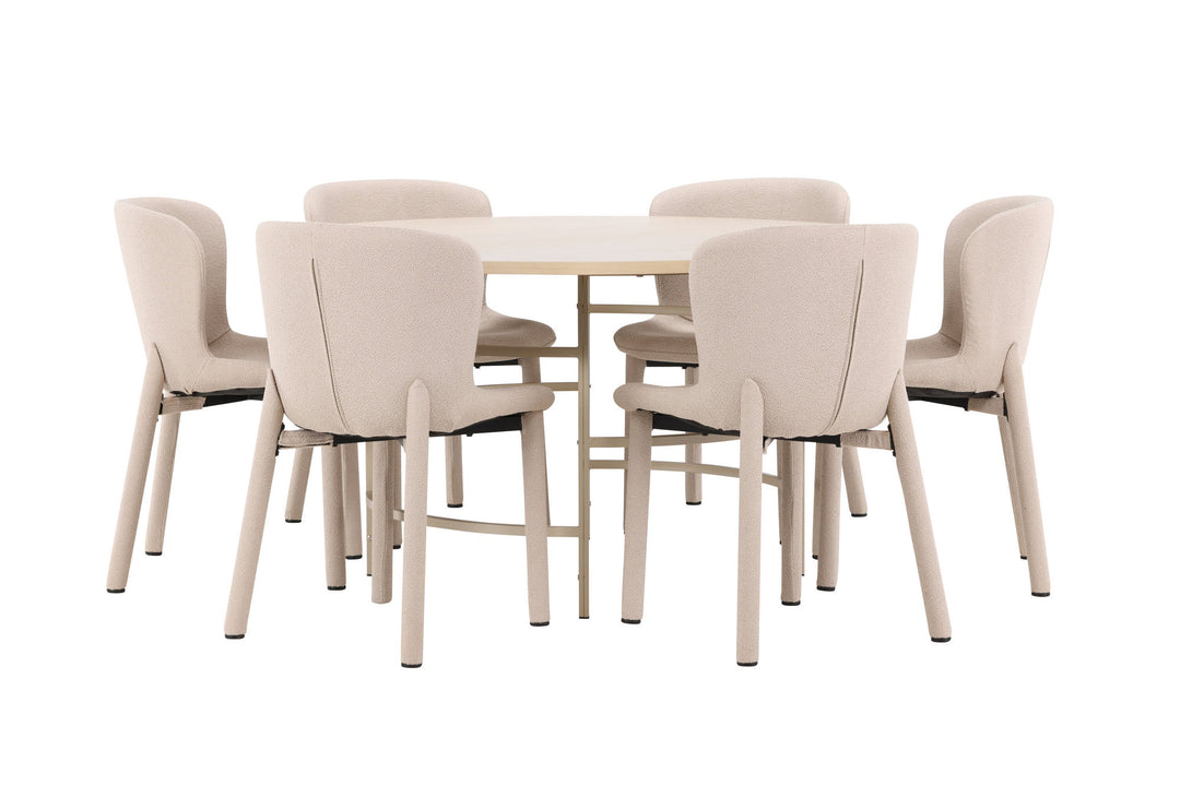 Venture Home Copenhagen Table - Whitewash/Beige with 6 Astoria Chair - Beige