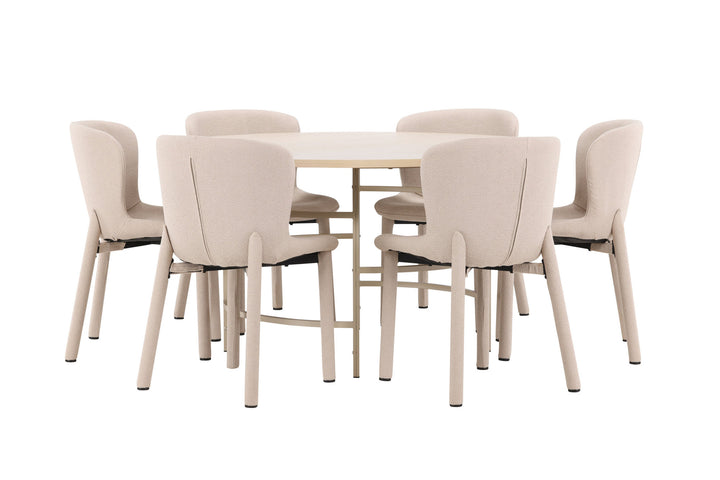 Venture Home Copenhagen Table - Whitewash/Beige with 6 Astoria Chair - Beige