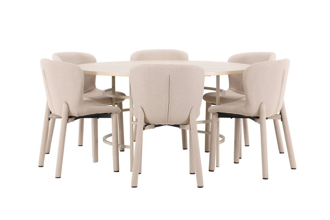 Venture Home Copenhagen Table - Whitewash/Beige with 6 Astoria Chair - Beige