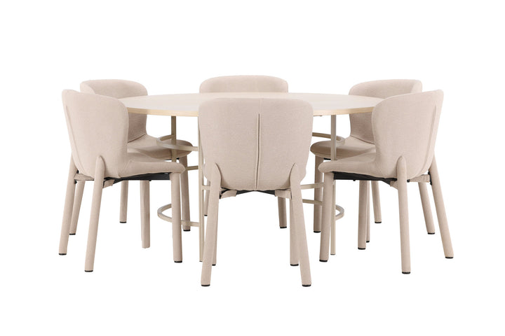 Venture Home Copenhagen Table - Whitewash/Beige with 6 Astoria Chair - Beige