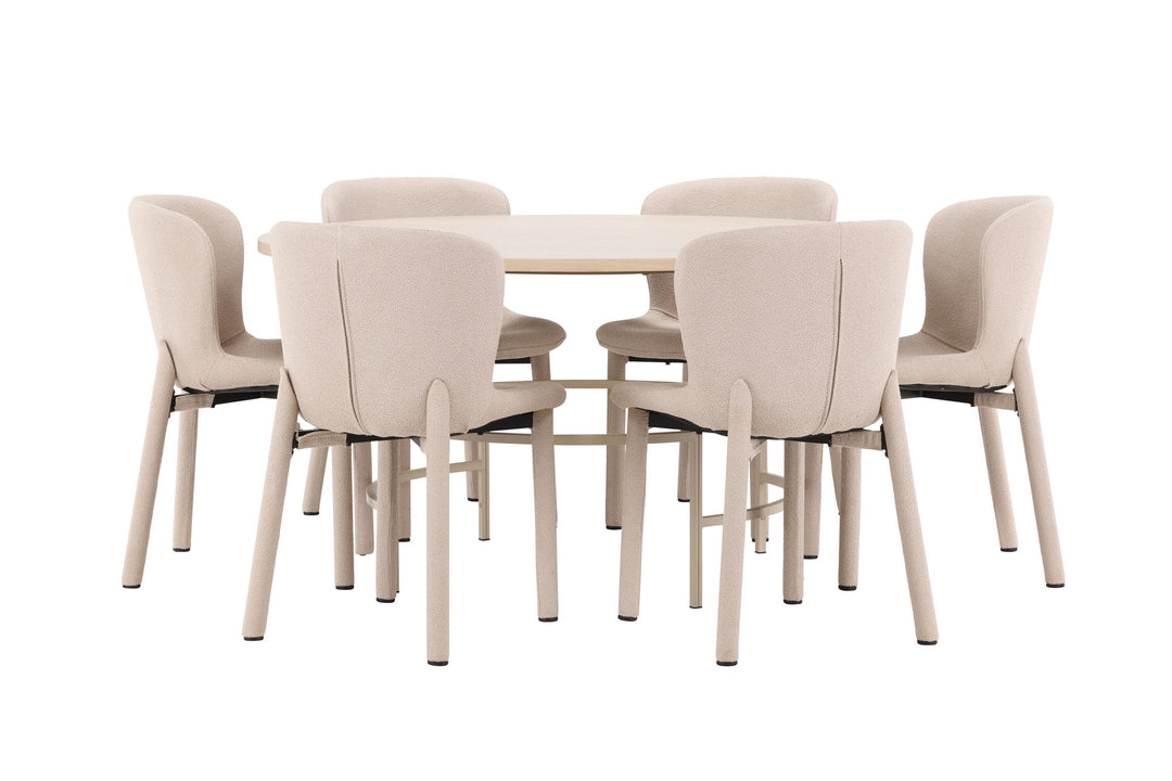Venture Home Copenhagen Table - Whitewash/Beige with 6 Astoria Chair - Beige