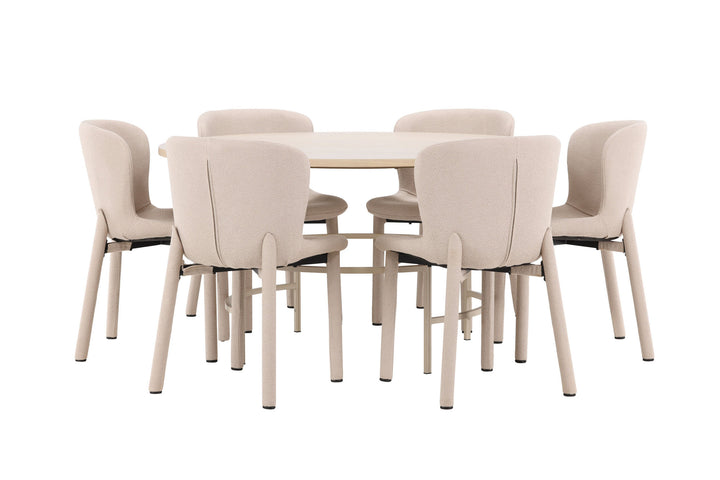 Venture Home Copenhagen Table - Whitewash/Beige with 6 Astoria Chair - Beige