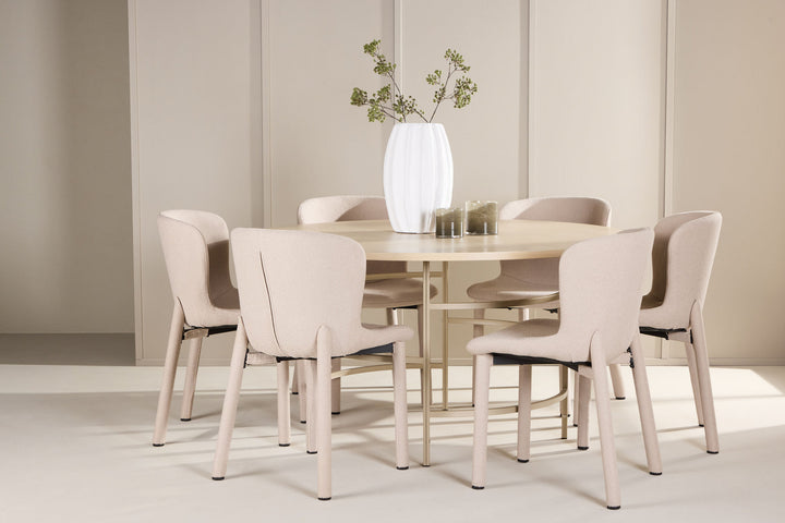 Venture Home Copenhagen Table - Whitewash/Beige with 6 Astoria Chair - Beige