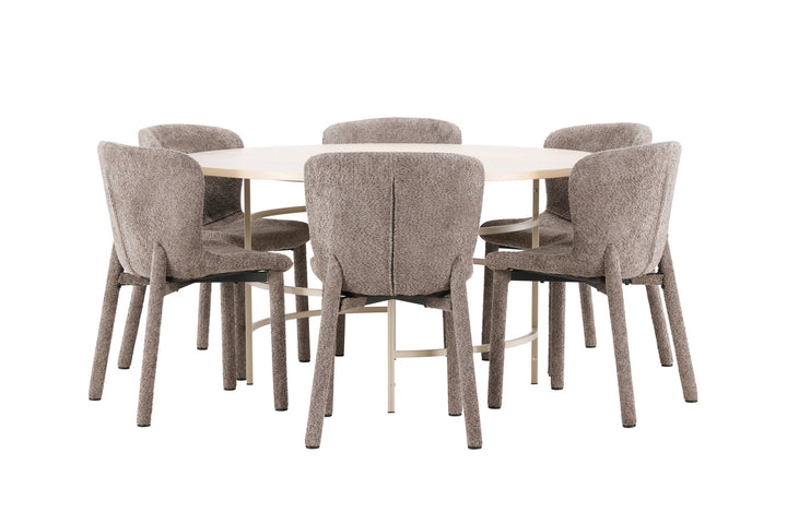 Venture Home Copenhagen Table - Whitewash/Beige with 6 Astoria Chair - Brown