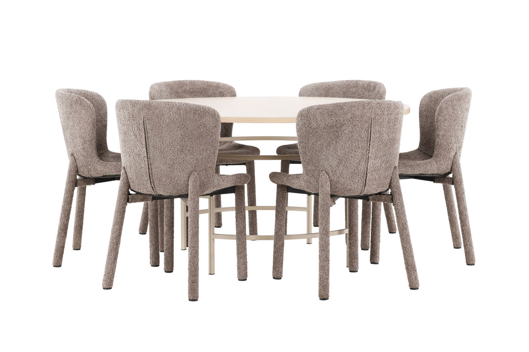 Venture Home Copenhagen Table - Whitewash/Beige with 6 Astoria Chair - Brown