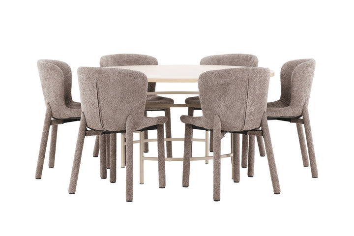Venture Home Copenhagen Table - Whitewash/Beige with 6 Astoria Chair - Brown