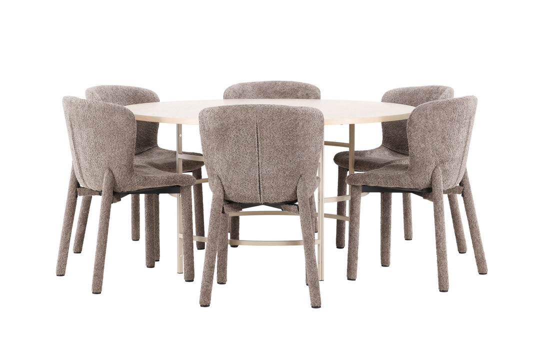 Venture Home Copenhagen Table - Whitewash/Beige with 6 Astoria Chair - Brown