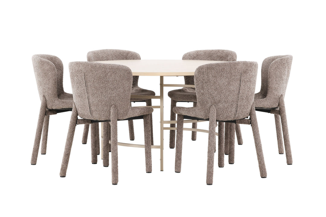 Venture Home Copenhagen Table - Whitewash/Beige with 6 Astoria Chair - Brown