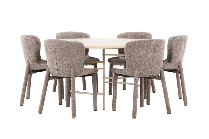 Venture Home Copenhagen Table - Whitewash/Beige with 6 Astoria Chair - Brown