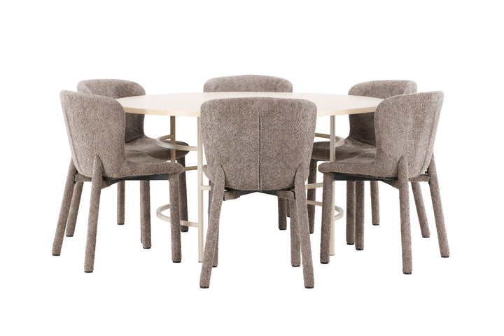 Venture Home Copenhagen Table - Whitewash/Beige with 6 Astoria Chair - Brown