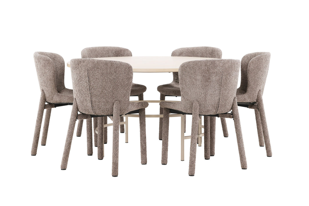 Venture Home Copenhagen Table - Whitewash/Beige with 6 Astoria Chair - Brown