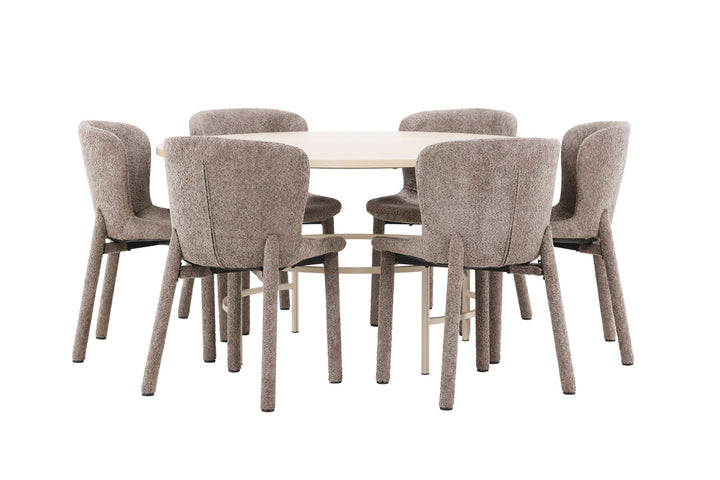 Venture Home Copenhagen Table - Whitewash/Beige with 6 Astoria Chair - Brown