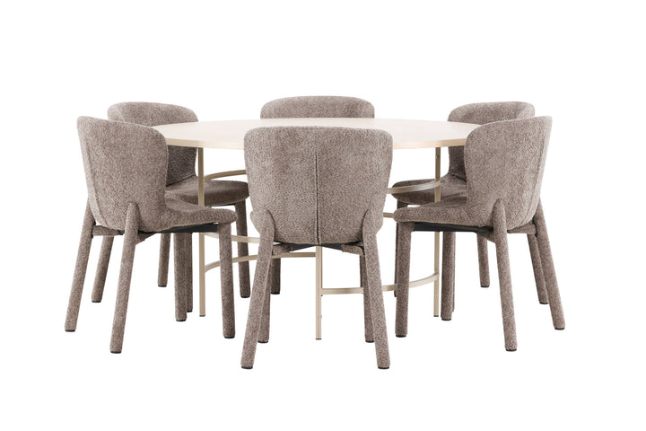 Venture Home Copenhagen Table - Whitewash/Beige with 6 Astoria Chair - Brown