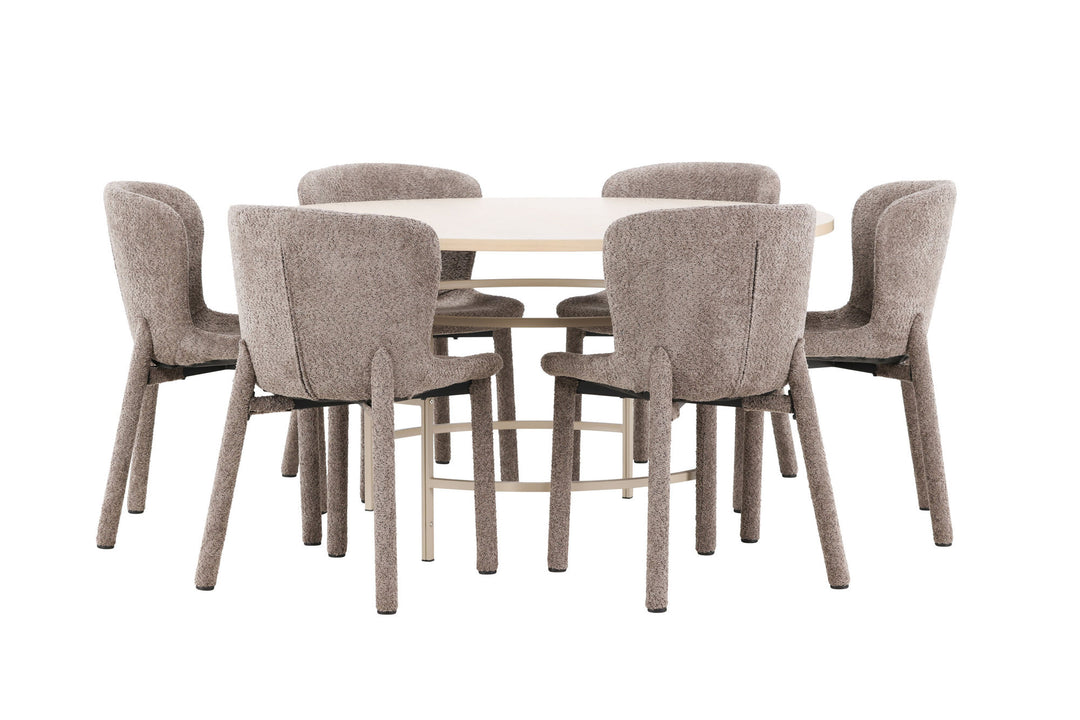Venture Home Copenhagen Table - Whitewash/Beige with 6 Astoria Chair - Brown
