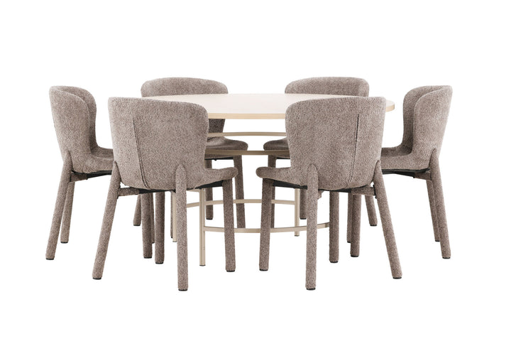 Venture Home Copenhagen Table - Whitewash/Beige with 6 Astoria Chair - Brown