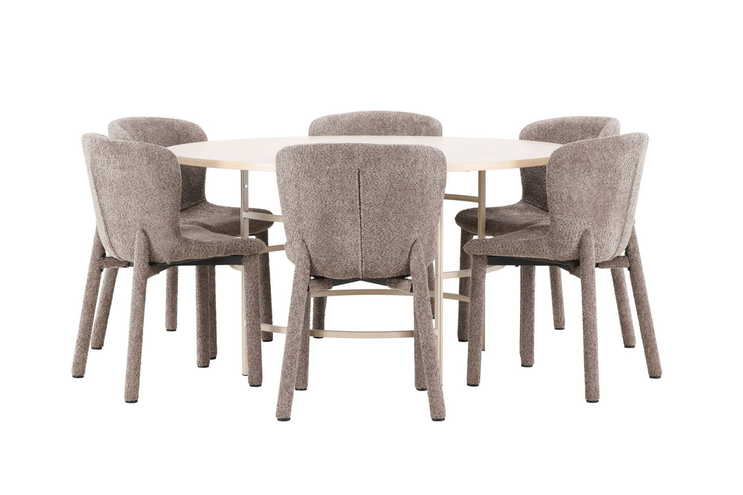 Venture Home Copenhagen Table - Whitewash/Beige with 6 Astoria Chair - Brown