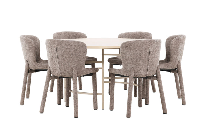 Venture Home Copenhagen Table - Whitewash/Beige with 6 Astoria Chair - Brown