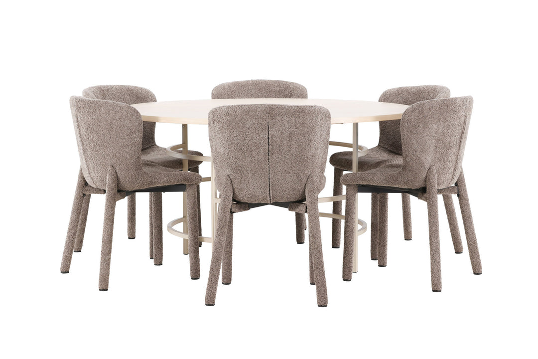 Venture Home Copenhagen Table - Whitewash/Beige with 6 Astoria Chair - Brown